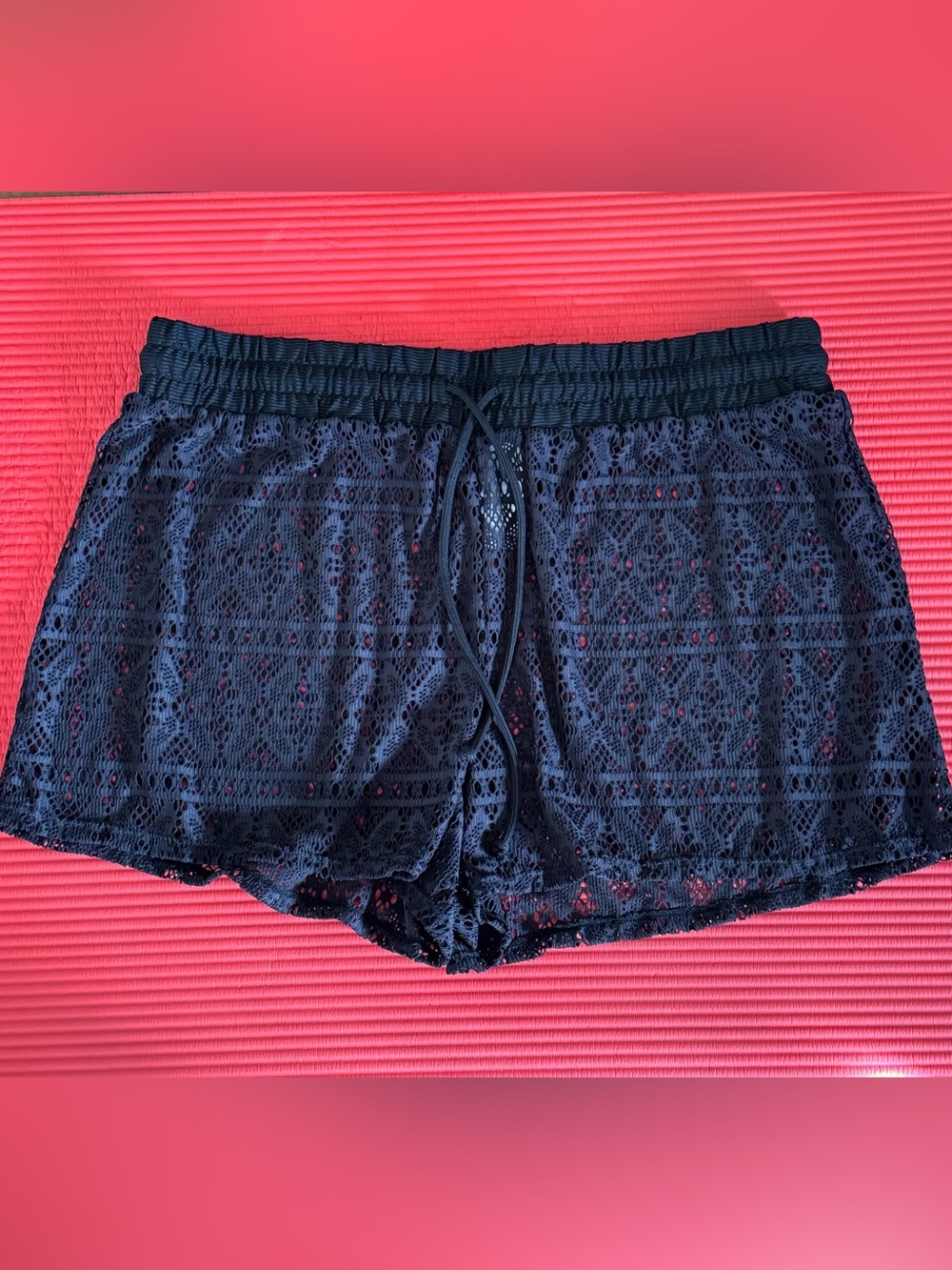 Time and Tru Black Lace Overlay Shorts with Red Underlayer